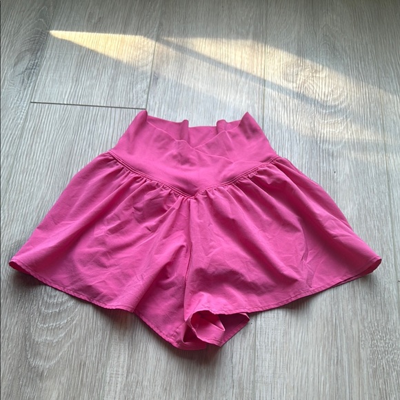 aerie Pants - Aerie High Waist Pink Crossover Shorts with Relaxed Fit